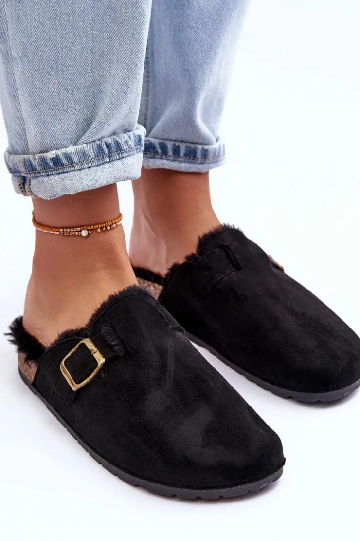 Best Boto Zamszowe Klapki Damskie Z Futerkiem Czarne Haidamia