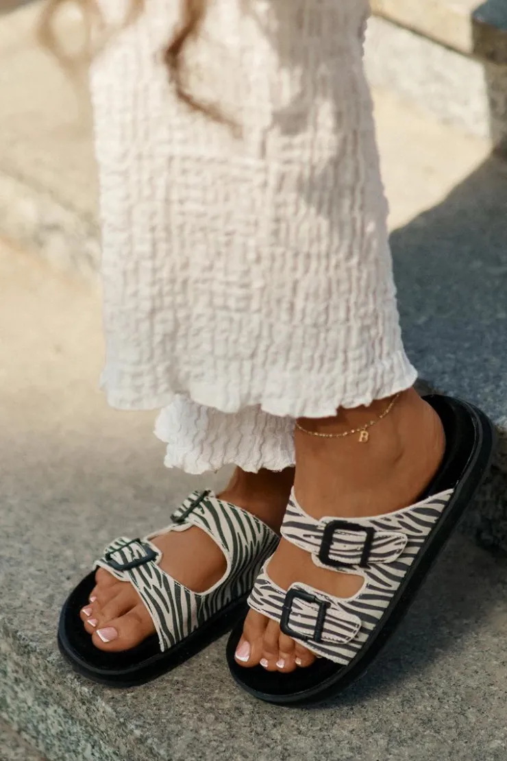 Outlet D.Franklin Zamszowe Klapki Damskie Z Klamrami DFSH405002 Zebra