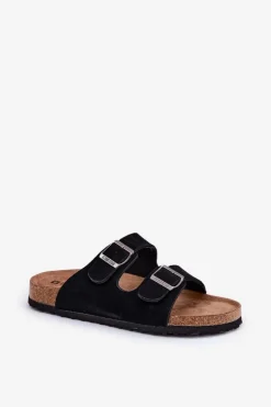 Hot Big Star Shoes Zamszowe Klapki Damskie Z Klamrami Big Star RR274A390 Czarne Czarny