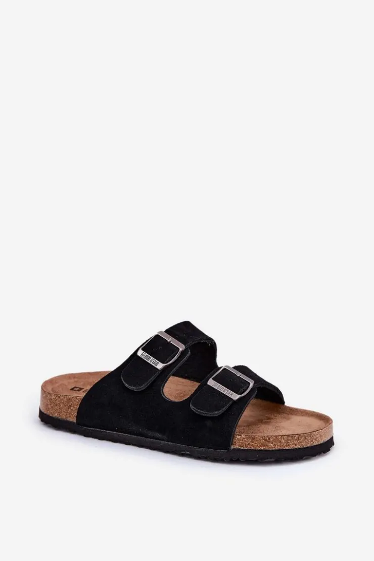 Hot Big Star Shoes Zamszowe Klapki Damskie Z Klamrami Big Star RR274A390 Czarne Czarny