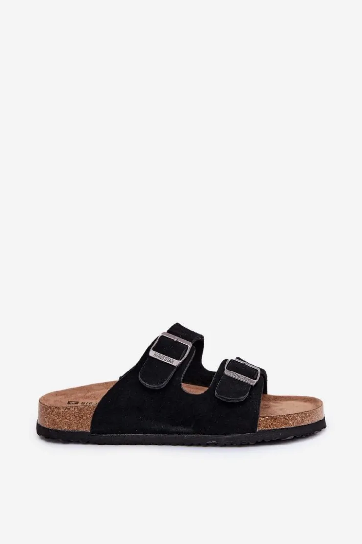 Hot Big Star Shoes Zamszowe Klapki Damskie Z Klamrami Big Star RR274A390 Czarne Czarny