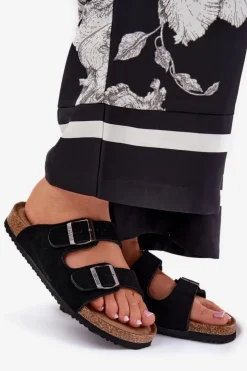 Hot Big Star Shoes Zamszowe Klapki Damskie Z Klamrami Big Star RR274A390 Czarne Czarny