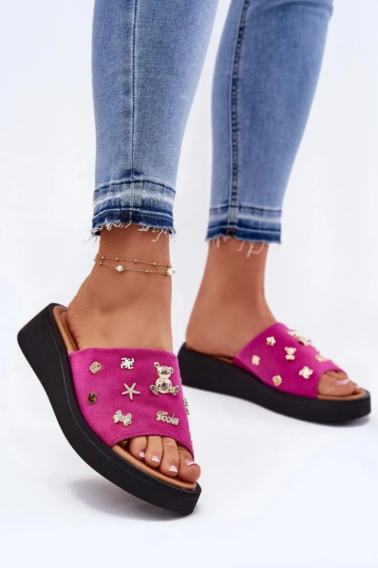 Damskie Buty damskie Vinceza Zamszowe Klapki Damskie Z Przypinkami Vinceza 66741 Fuksja