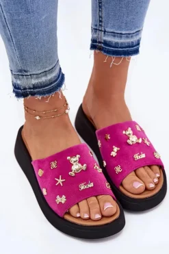 Damskie Buty damskie Vinceza Zamszowe Klapki Damskie Z Przypinkami Vinceza 66741 Fuksja