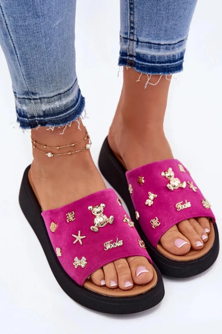 Damskie Buty damskie Vinceza Zamszowe Klapki Damskie Z Przypinkami Vinceza 66741 Fuksja