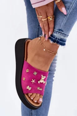 Damskie Buty damskie Vinceza Zamszowe Klapki Damskie Z Przypinkami Vinceza 66741 Fuksja