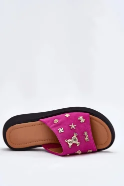 Damskie Buty damskie Vinceza Zamszowe Klapki Damskie Z Przypinkami Vinceza 66741 Fuksja