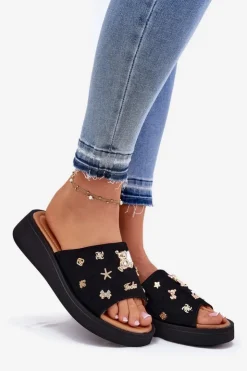 Buty damskie Vinceza Zamszowe Klapki Damskie Z Przypinkami Vinceza 66741 Czarne Czarny