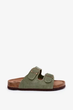 Best Big Star Shoes Zamszowe Klapki Damskie Z Klamrami Big Star RR274A393 Zielone Zielony