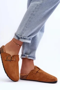 Boto Klapki Korkowe|Klapki Na Platformie*Zamszowe Klapki Damskie Z Futerkiem Brązowe Haidamia