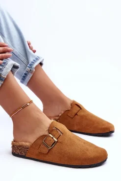 Boto Klapki Korkowe|Klapki Na Platformie*Zamszowe Klapki Damskie Z Futerkiem Brązowe Haidamia