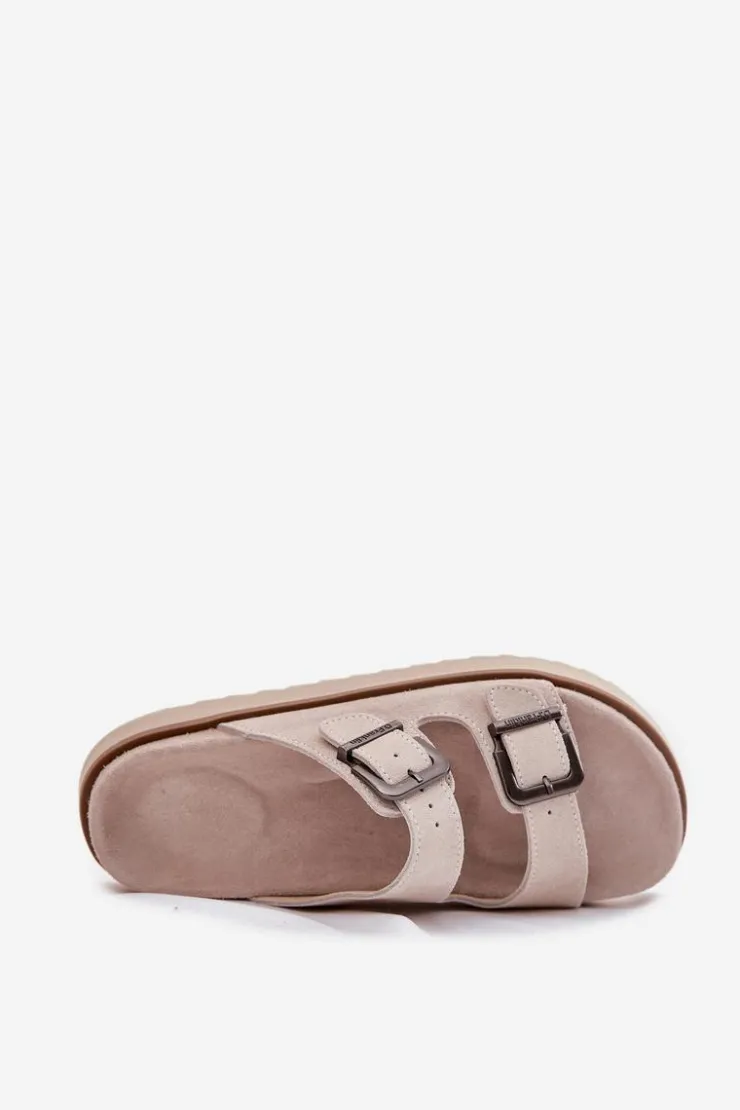 D.Franklin Klapki Damskie Klasyczne*Zamszowe Klapki Damskie Z Klamrami DFSH405001 Beżowe Beżowy