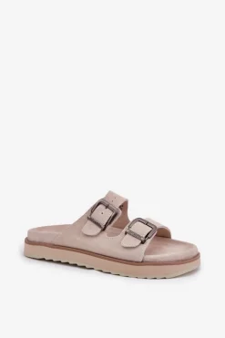 D.Franklin Klapki Damskie Klasyczne*Zamszowe Klapki Damskie Z Klamrami DFSH405001 Beżowe Beżowy