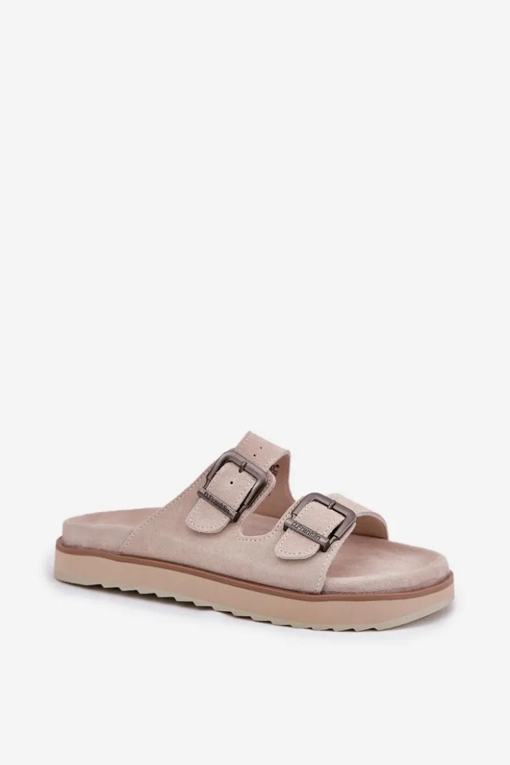 D.Franklin Klapki Damskie Klasyczne*Zamszowe Klapki Damskie Z Klamrami DFSH405001 Beżowe Beżowy