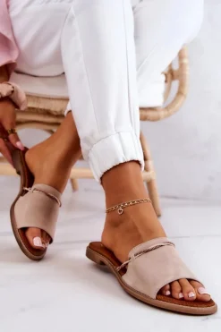 Boto Klapki Damskie Klasyczne*Zamszowe Klapki Lewski Shoes 3047 Beżowe Beżowy