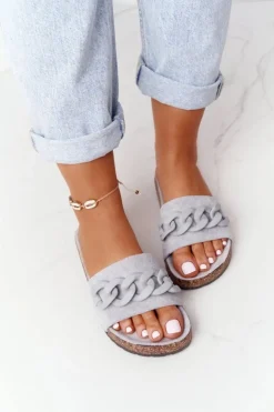 Boto Zamszowe Klapki Na Korkowej Podeszwie Szare Makayla