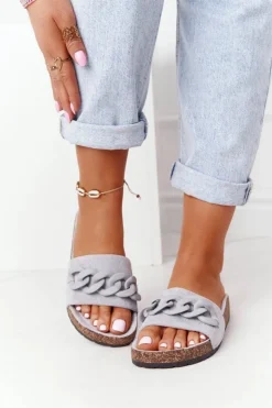 Boto Zamszowe Klapki Na Korkowej Podeszwie Szare Makayla