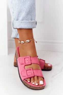 Online Boto Zamszowe Klapki Na Korkowej Podeszwie Różowe Jennifer