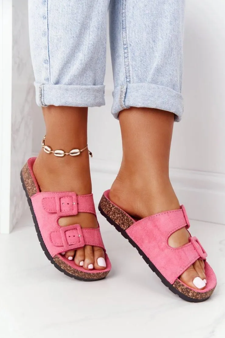 Online Boto Zamszowe Klapki Na Korkowej Podeszwie Różowe Jennifer