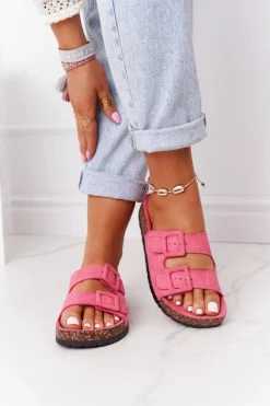 Online Boto Zamszowe Klapki Na Korkowej Podeszwie Różowe Jennifer