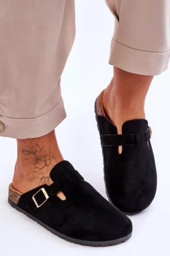 Damskie Boto Zamszowe Klapki Na Korkowej Platformie Czarne Vellma