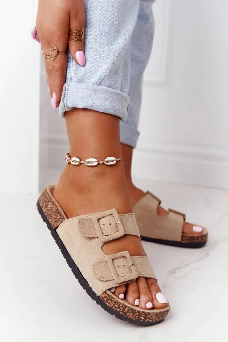 Boto Klapki Korkowe|Klapki Damskie Klasyczne*Zamszowe Klapki Na Korkowej Podeszwie Beżowe Jennifer