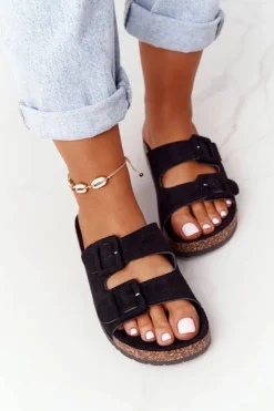 Boto Klapki Korkowe|Klapki Damskie Klasyczne*Zamszowe Klapki Na Korkowej Podeszwie Czarne Jennifer