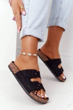 Boto Klapki Korkowe|Klapki Damskie Klasyczne*Zamszowe Klapki Na Korkowej Podeszwie Czarne Jennifer