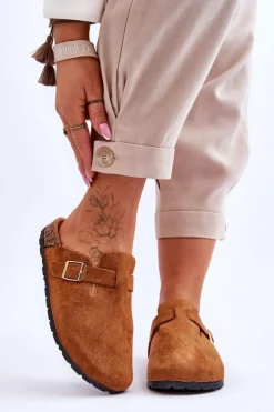 Clearance Boto Zamszowe Klapki Na Korkowej Platformie Camel Vellma