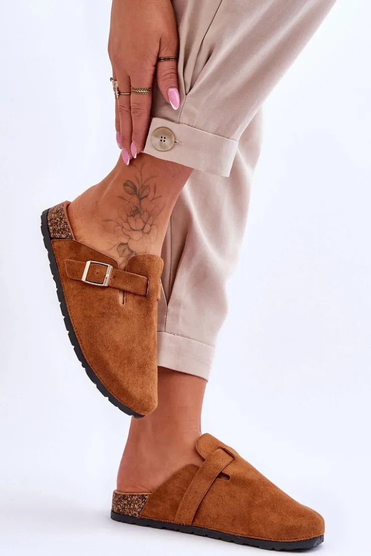 Clearance Boto Zamszowe Klapki Na Korkowej Platformie Camel Vellma