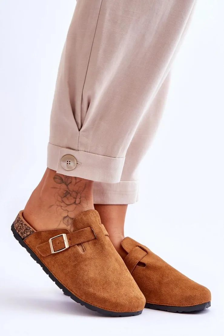 Clearance Boto Zamszowe Klapki Na Korkowej Platformie Camel Vellma