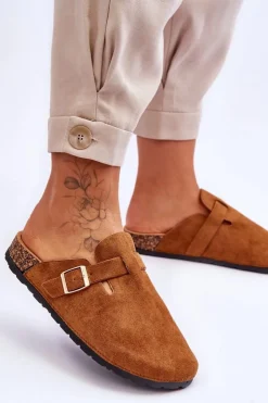 Clearance Boto Zamszowe Klapki Na Korkowej Platformie Camel Vellma