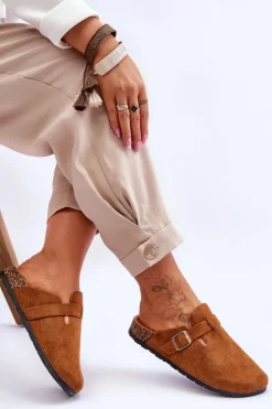 Clearance Boto Zamszowe Klapki Na Korkowej Platformie Camel Vellma