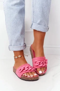 Damskie Boto Zamszowe Klapki Na Korkowej Podeszwie Różowe Makayla