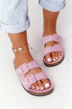 Damskie Boto Zamszowe Klapki Na Korkowej Podeszwie Jasnofioletowe Jennifer