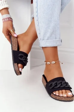 Boto Klapki Korkowe|Klapki Damskie Klasyczne*Zamszowe Klapki Na Korkowej Podeszwie Czarne Makayla