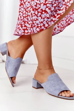 Buty Sergio Leone Klapki Na Obcasie|Klapki Damskie Klasyczne*Zamszowe Klapki Na Obcasie Sergio Leone KL313 Niebieskie