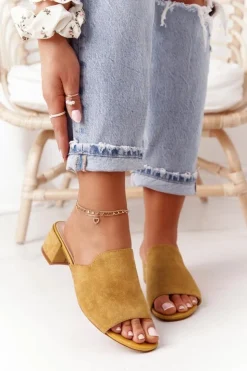 Damskie Buty Sergio Leone Zamszowe Klapki Na Obcasie Sergio Leone KL313 Żółte