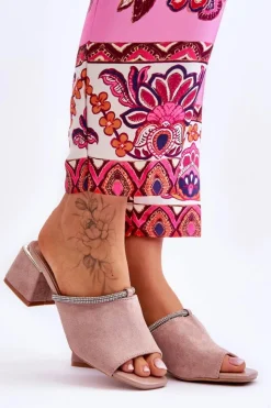 Damskie Damskie buty S.Barski Zamszowe Klapki Na Obcasie S.Barski KV-612-2 Beżowe