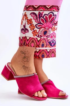 Damskie buty S.Barski Klapki Na Obcasie|Klapki Damskie Klasyczne*Zamszowe Klapki Na Obcasie S.Barski KV-612-2 Fuksja Różowy