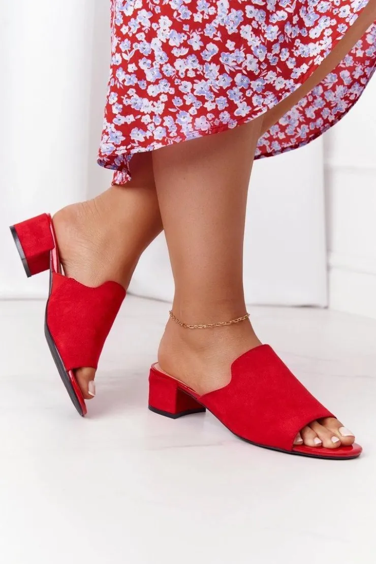 Buty Sergio Leone Klapki Na Obcasie|Klapki Damskie Klasyczne*Zamszowe Klapki Na Obcasie Sergio Leone KL313 Czerwone