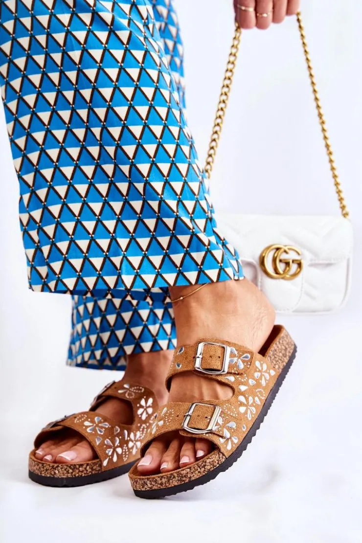 Best Boto Zamszowe Klapki Z Dżetami Brązowe Dalvio