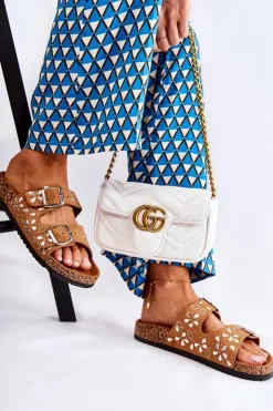 Best Boto Zamszowe Klapki Z Dżetami Brązowe Dalvio