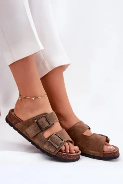 Damskie Panto Fino Zamszowe Klapki Z Klamrami Damskie RR267024 Brązowe