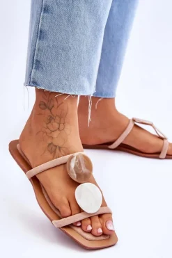 Sale Boto Zamszowe Klapki Z Ozdobami Nude Victoria