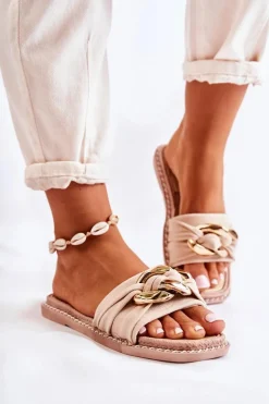 Best Boto Zamszowe Klapki Z Ozdobnym Łańcuchem Beżowe Louie