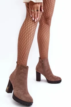 Clearance Boto Zamszowe Klasyczne Botki Na Obcasie Brązowe Amy Brązowy