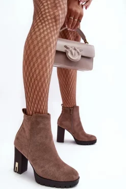 Clearance Boto Zamszowe Klasyczne Botki Na Obcasie Brązowe Amy Brązowy