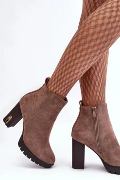 Clearance Boto Zamszowe Klasyczne Botki Na Obcasie Brązowe Amy Brązowy