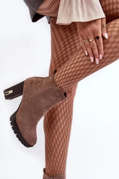 Clearance Boto Zamszowe Klasyczne Botki Na Obcasie Brązowe Amy Brązowy